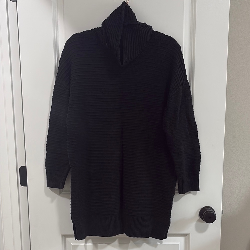 Black Ribbed Turtleneck Sweater Dress